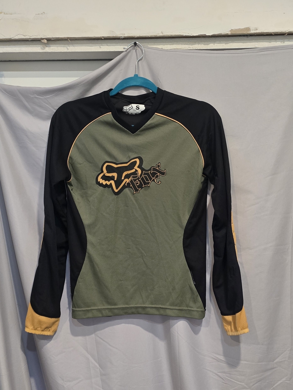 Fox Long Sleeve Jersey in Olive Green, Black & Gold Trim